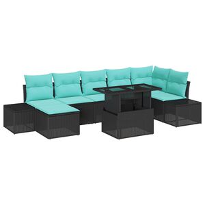vidaXL Ensemble de canap&eacute; de jardin avec coussin 8 pcs Noir et bleu