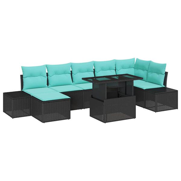 vidaXL Ensemble de canap&eacute; de jardin avec coussin 8 pcs Noir et bleu