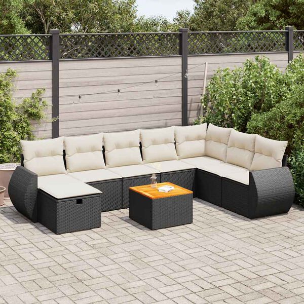 vidaXL Salon de jardin 9 pcs avec coussins noir r&eacute;sine tress&eacute;e