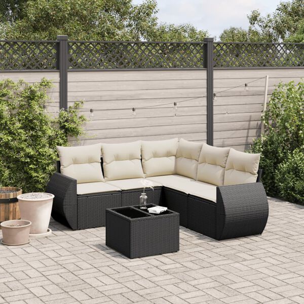 vidaXL Salon de jardin 6 pcs avec coussins noir r&eacute;sine tress&eacute;e