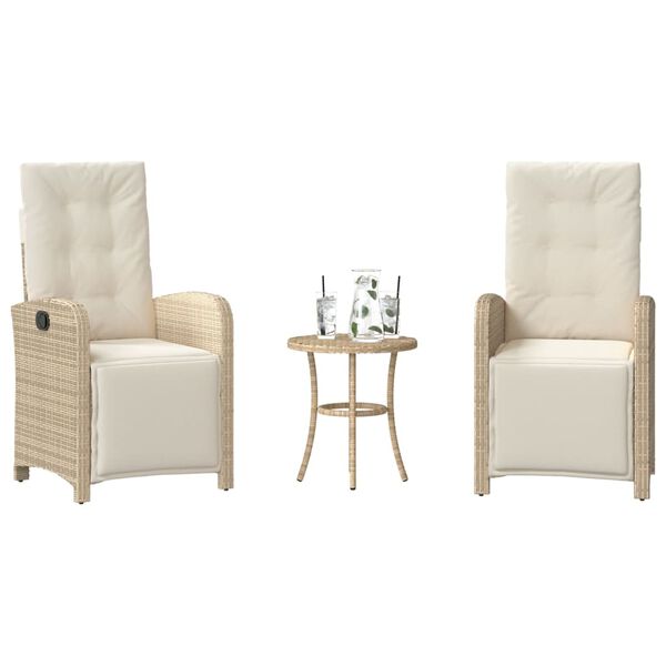 vidaXL Ensemble de bistro 3 pcs avec coussins beige résine tressée