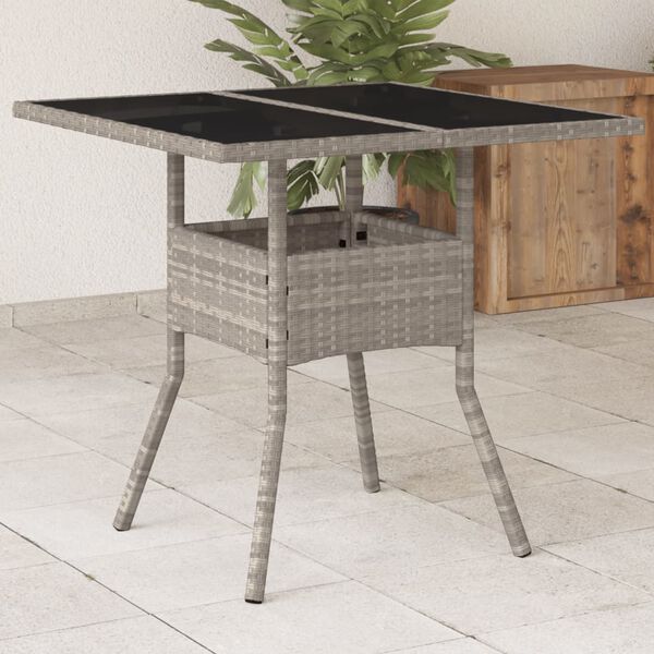 vidaXL Table de jardin avec dessus en verre gris clair r&eacute;sine tress&eacute;e