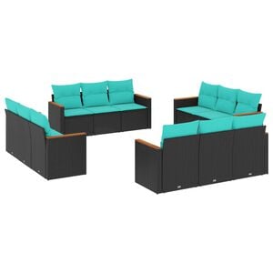 vidaXL Salon de jardin avec coussins 12 pcs noir r&eacute;sine tress&eacute;e