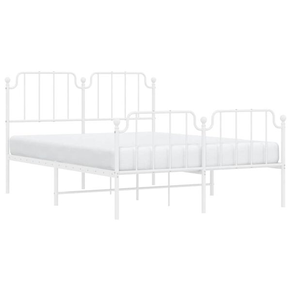 vidaXL Cadre de lit m&eacute;tal sans matelas et pied de lit blanc 135x190 cm