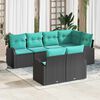 vidaXL Ensemble de canap&eacute; de jardin 7 pcs Noir et turquoise polyrotin