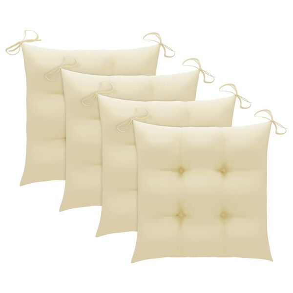 vidaXL Chaises de jardin et coussins blanc cr&egrave;me lot de 3 Teck massif