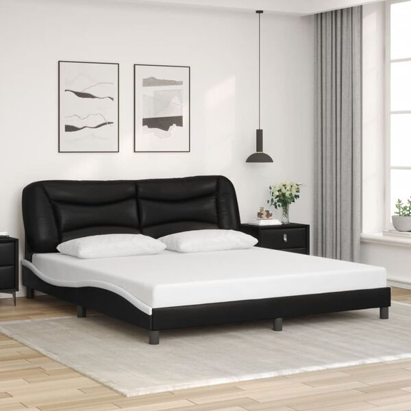 vidaXL Cadre de lit sans matelas Hvar noir et blanc 183x213 cm similicuir