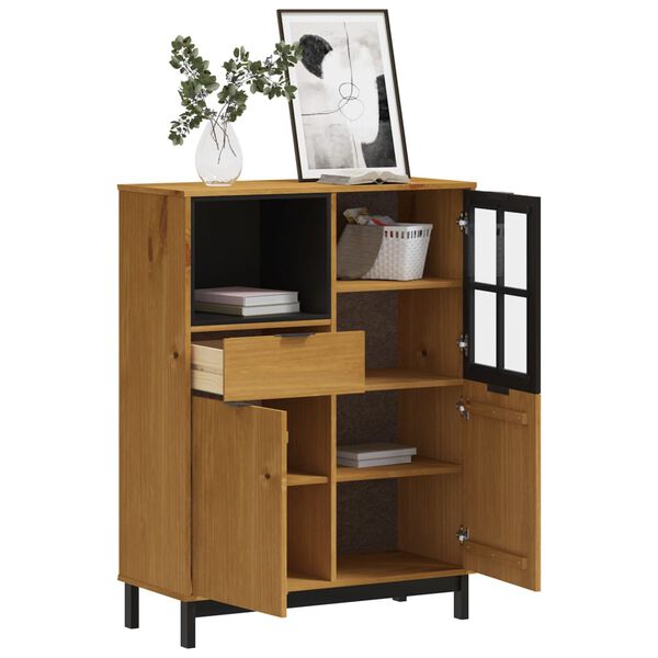 vidaXL Buffet avec porte vitrée FLAM 92x40x122,5 cm bois massif de pin