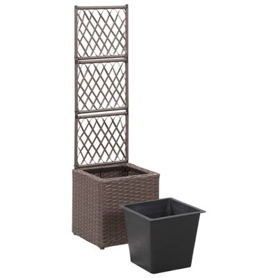 vidaXL Lit surélevé treillis 1 pot 30x30x107 cm Résine tressée Marron