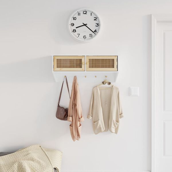 vidaXL Porte-manteau mural Blanc Bois d'ing&eacute;nierie et rotin naturel