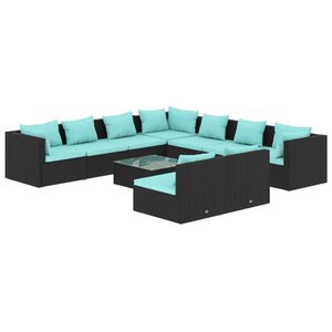 vidaXL Salon de jardin 10 pcs avec coussins noir r&eacute;sine tress&eacute;e