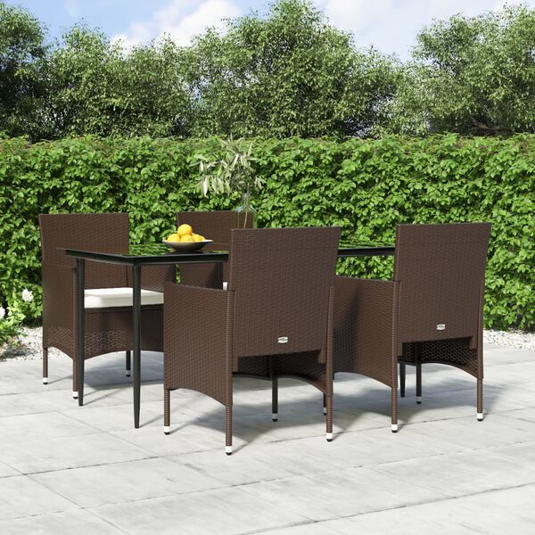 vidaXL Ensemble &agrave; manger de jardin coussins 5 pcs Marron/noir