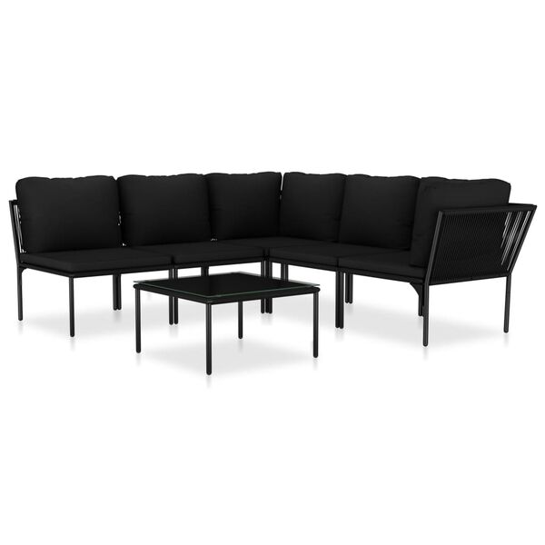 vidaXL Salon de jardin 6 pcs avec coussins Noir PVC