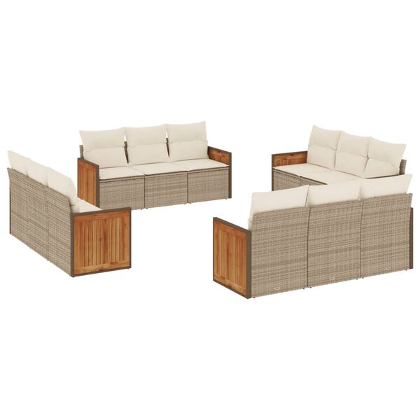 vidaXL Salon de jardin avec coussins 12 pcs beige r&eacute;sine tress&eacute;e