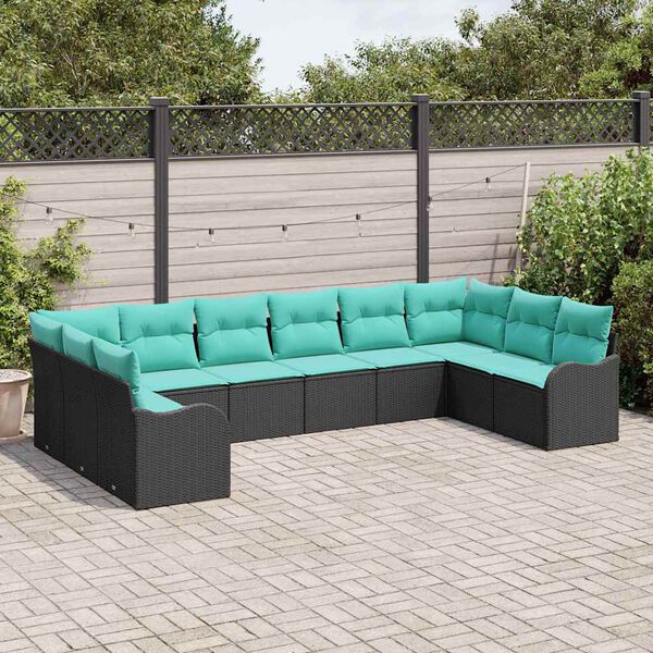 vidaXL Ensemble de canap&eacute; de jardin 10 pcs Noir et turquoise polyrotin