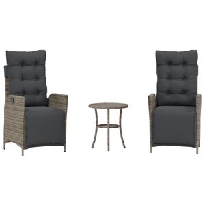 vidaXL Ensemble de bistro 3 pcs avec coussins gris r&eacute;sine tress&eacute;e