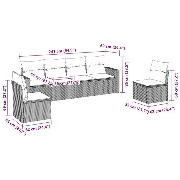 vidaXL Salon de jardin avec coussins 6 pcs marron r&eacute;sine tress&eacute;e