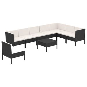 vidaXL Salon de jardin 9 pcs avec coussins R&eacute;sine tress&eacute;e Noir