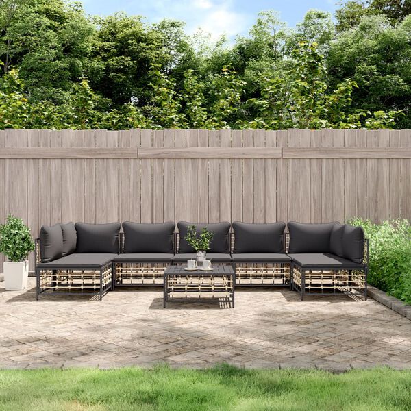 vidaXL Salon de jardin 8 pcs avec coussins anthracite r&eacute;sine tress&eacute;e