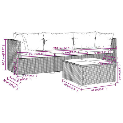 vidaXL Salon de jardin 4 pcs avec coussins résine tressée gris