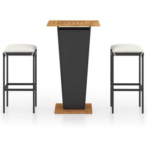 vidaXL Ensemble de bar de jardin 3 pcs et coussins R&eacute;sine tress&eacute;e Noir
