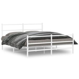 vidaXL Cadre de lit m&eacute;tal sans matelas et pied de lit blanc 150x200 cm