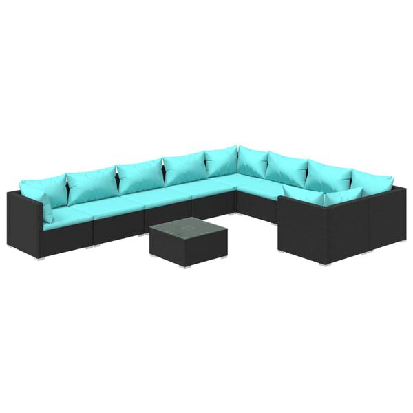 vidaXL Salon de jardin 10 pcs avec coussins R&eacute;sine tress&eacute;e Noir