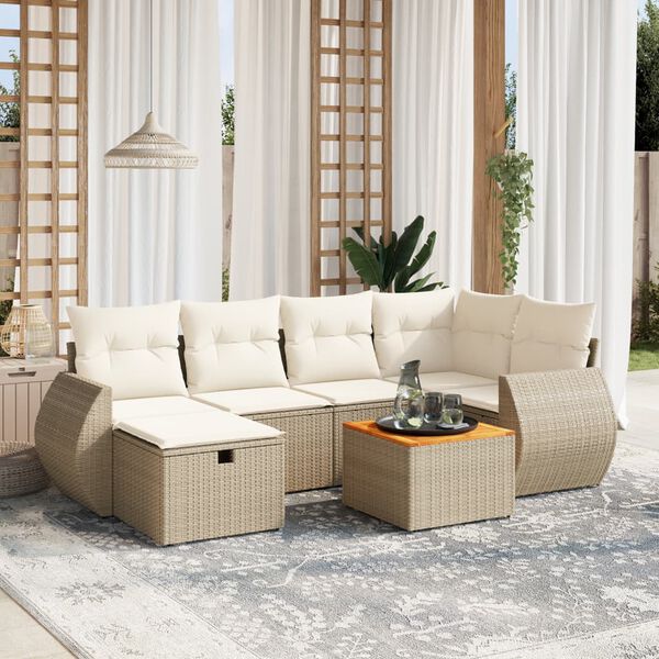 vidaXL Salon de jardin avec coussins 7 pcs beige r&eacute;sine tress&eacute;e