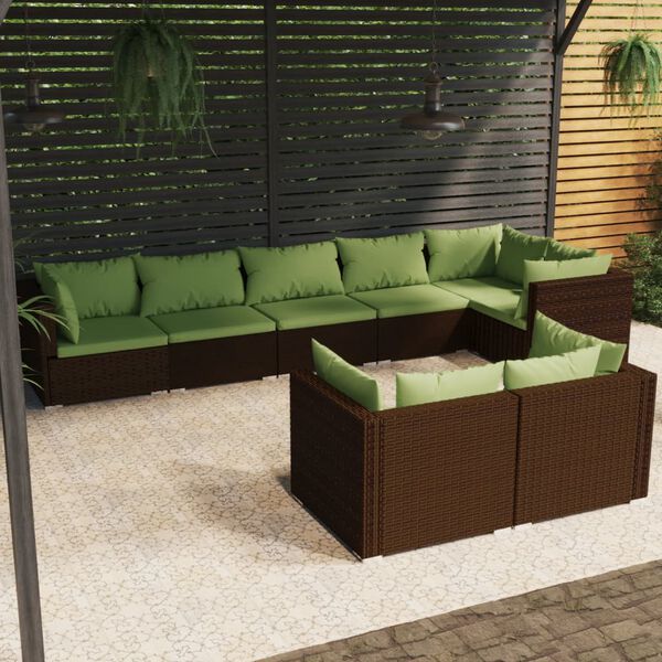 vidaXL Salon de jardin avec coussins 8 pcs marron r&eacute;sine tress&eacute;e