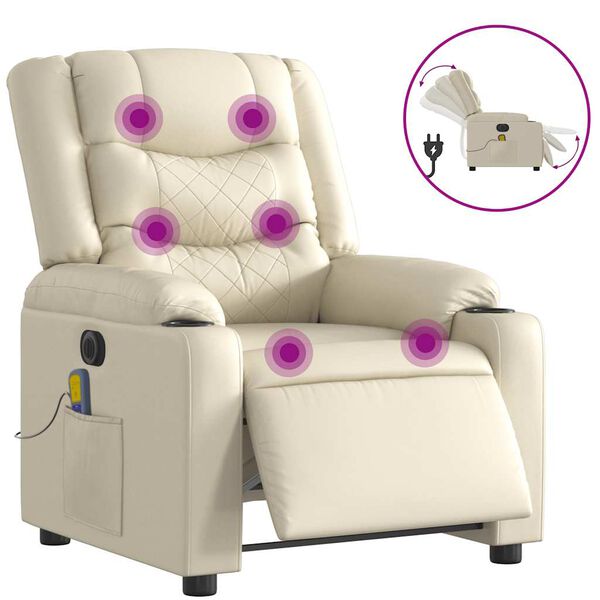 vidaXL Fauteuil inclinable de massage électrique crème similicuir