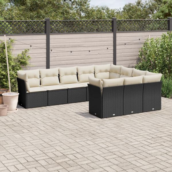 vidaXL Salon de jardin 10 pcs avec coussins noir r&eacute;sine tress&eacute;e