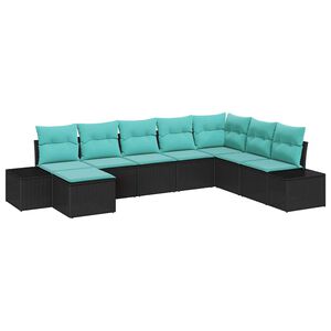 vidaXL Ensemble de canap&eacute; de jardin 8 pcs Noir et turquoise polyrotin