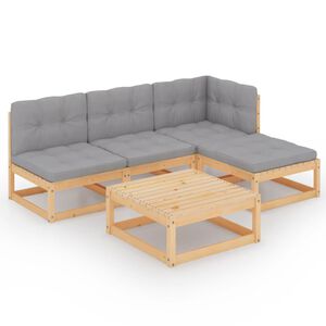 vidaXL Salon de jardin 5 pcs avec coussins Bois de pin massif