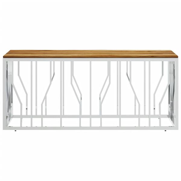vidaXL Table basse argenté acier inoxydable et bois massif d'acacia