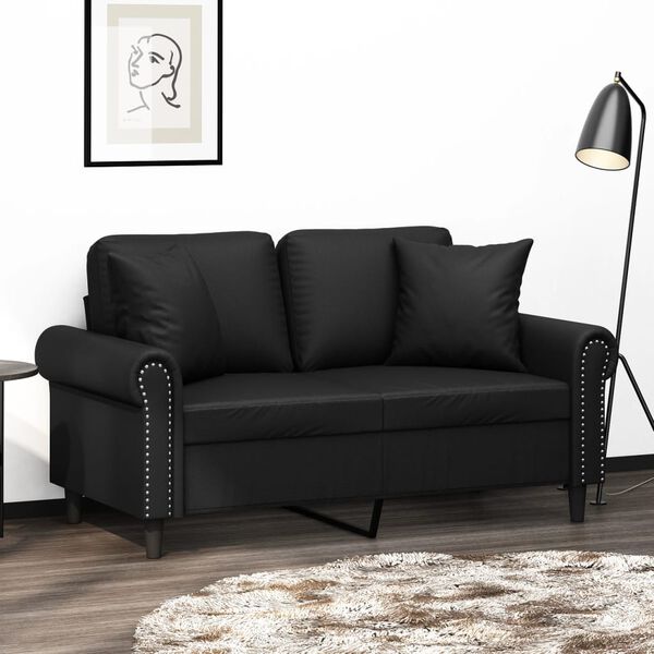 vidaXL Canap&eacute; 2 places avec oreillers d&eacute;coratifs noir 120cm similicuir