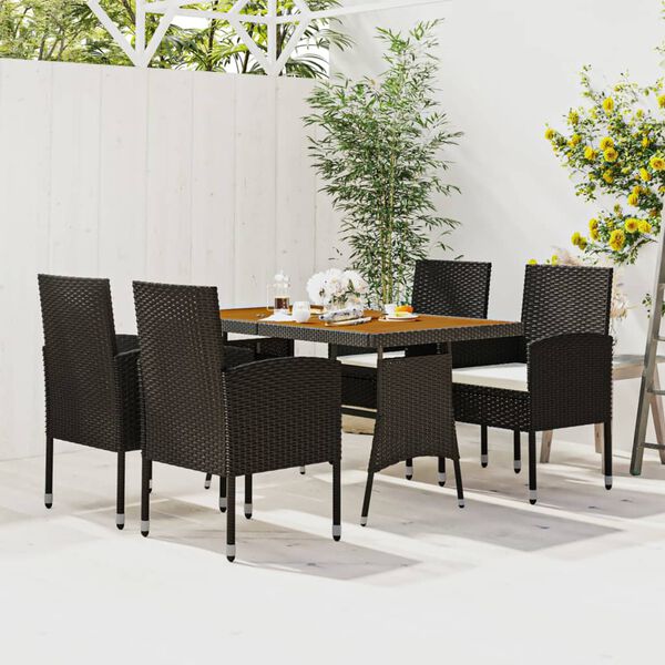 vidaXL Mobilier &agrave; d&icirc;ner d'ext&eacute;rieur 5 pcs R&eacute;sine tress&eacute;e Noir