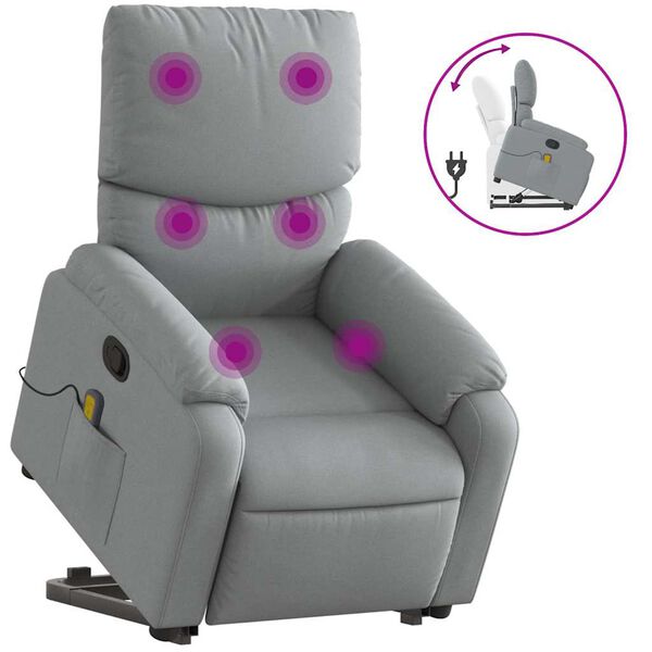 vidaXL Fauteuil inclinable de massage gris clair tissu