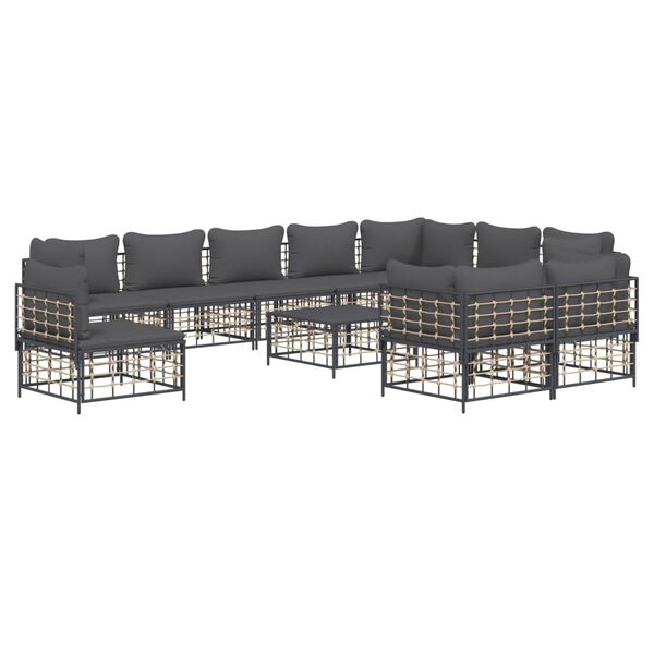 vidaXL Salon de jardin 11 pcs avec coussins anthracite résine tressée