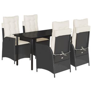 vidaXL Ensemble &agrave; manger de jardin coussins 5pcs Noir R&eacute;sine tress&eacute;e