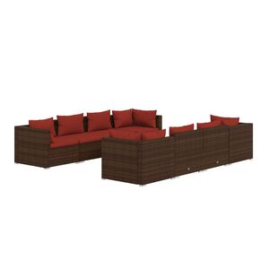 vidaXL Salon de jardin 9 pcs avec coussins r&eacute;sine tress&eacute;e marron