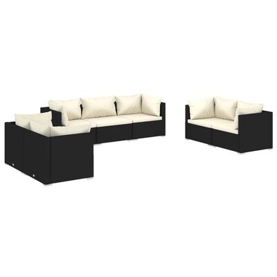 vidaXL Salon de jardin 7 pcs avec coussins Résine tressée Noir