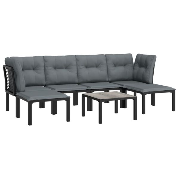 vidaXL Salon de jardin 7 pcs noir et gris r&eacute;sine tress&eacute;e