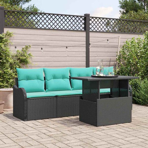 vidaXL Ensemble de canap&eacute; de jardin avec coussin 5 pcs Noir polyrotin