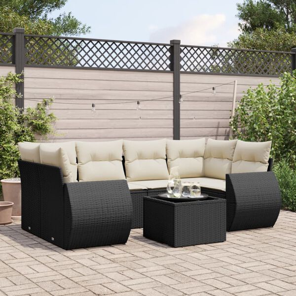 vidaXL Salon de jardin 7 pcs avec coussins noir r&eacute;sine tress&eacute;e