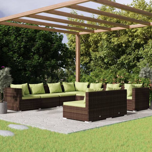 vidaXL Salon de jardin avec coussins 9 pcs marron r&eacute;sine tress&eacute;e