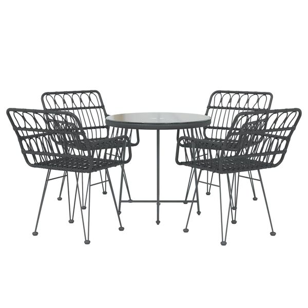 vidaXL Ensemble &agrave; manger de jardin 5 pcs Noir R&eacute;sine tress&eacute;e