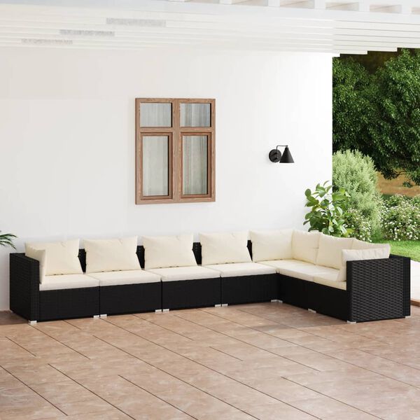 vidaXL Salon de jardin 7 pcs avec coussins R&eacute;sine tress&eacute;e Noir