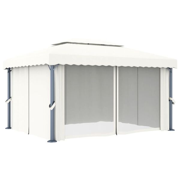 vidaXL Tonnelle avec rideau 4x3 m Blanc cr&egrave;me Aluminium