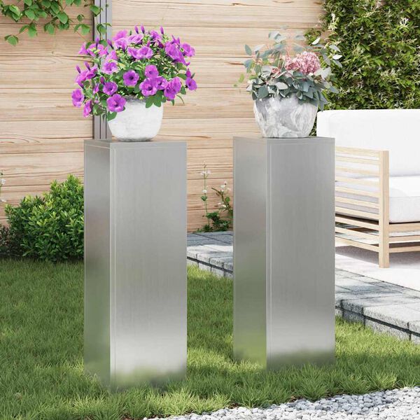 vidaXL Support de Plante 2 pcs Argent 24 x 24 x 75 cm Acier galvanis&eacute;