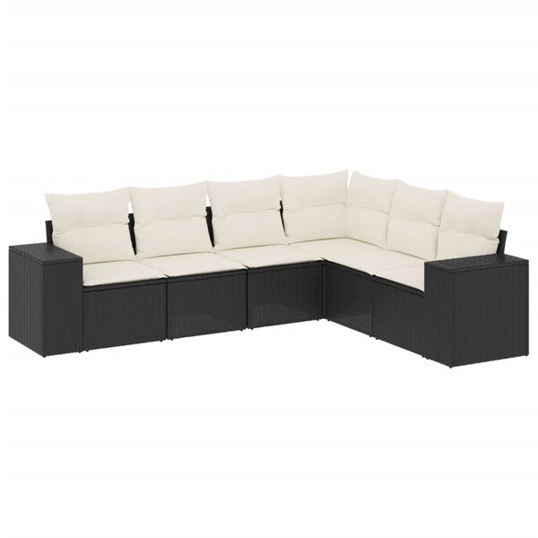vidaXL Salon de jardin 6 pcs avec coussins noir r&eacute;sine tress&eacute;e